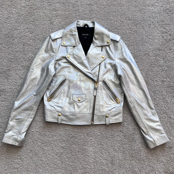 Mackage Jackets & Blazers - Mackage Moto Biker Jacket Silver Metallic Lambskin Leather Womens Small Zip